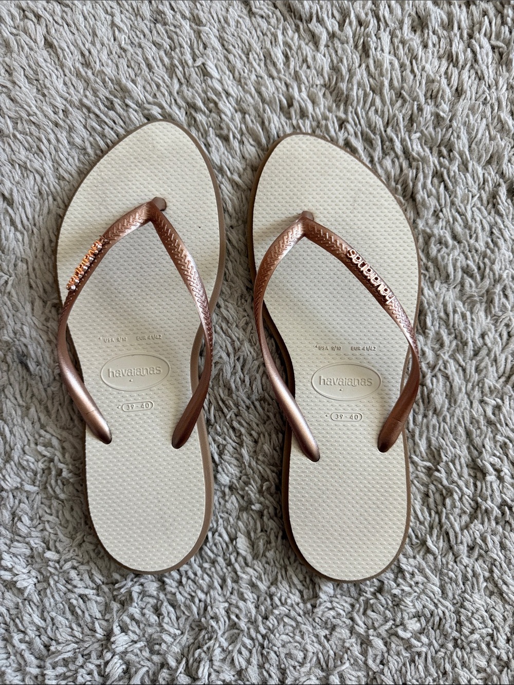 Havaianas Women's Cream Flip Flops with Rose Gold Straps